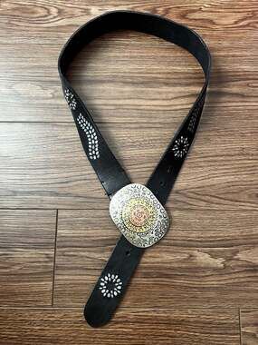 Free People Roman Holiday Leather Belt Size M-L Black